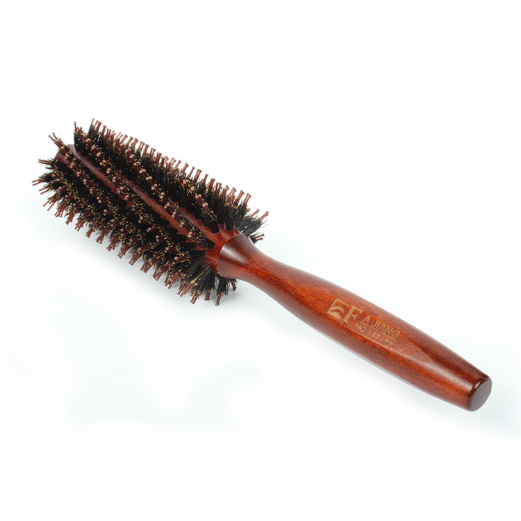 FOCSTAR Bristle Curly Hair Comb Brush Solid Wood Hair Styling Comb With Long Round Handle (BTD1023)